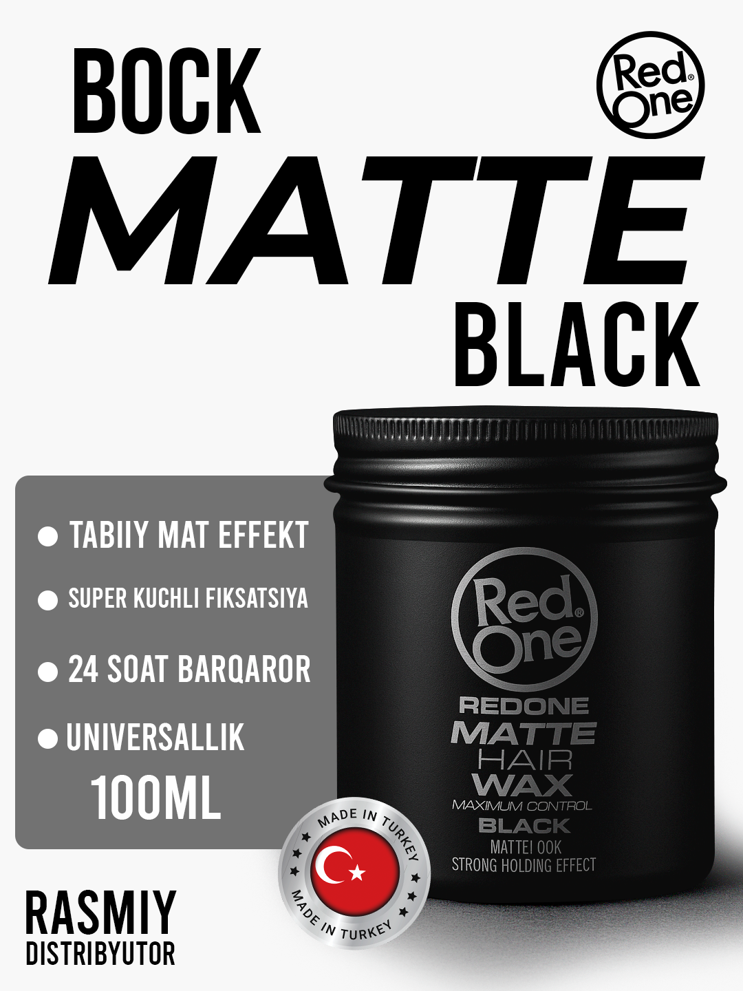 Воск для волос RedOne "Matte Black", для мужчин, экстрасильная фиксация, 100мл