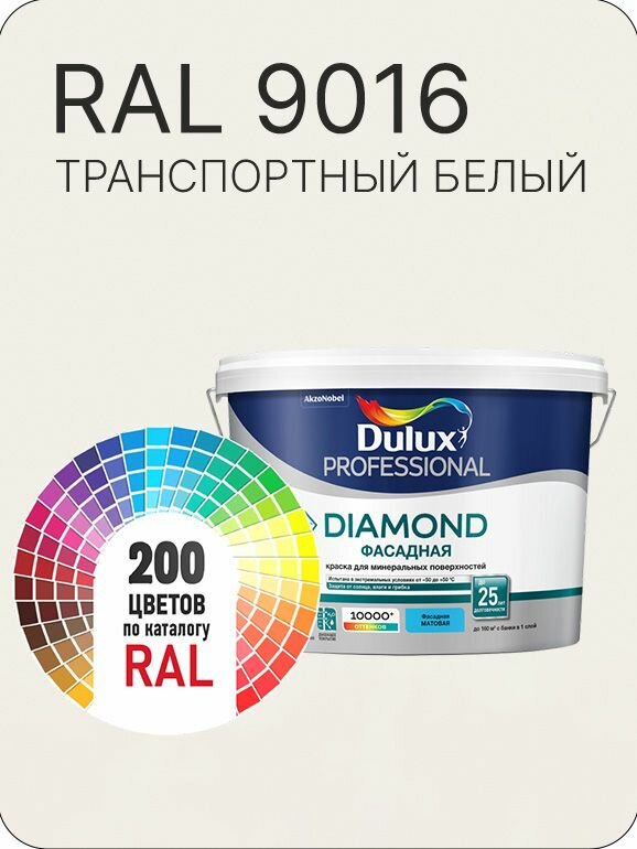 Краска для минеральных и деревянных фасадов Dulux Diamond цвет транспортный белый Ral 9016 2.5 л.