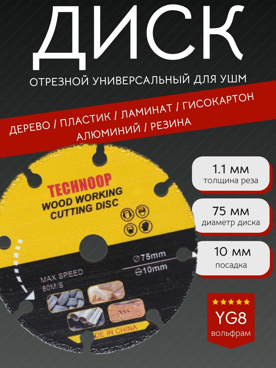 Диск отрезной пильный по дереву/пластику 75 мм универсальный для УШМ