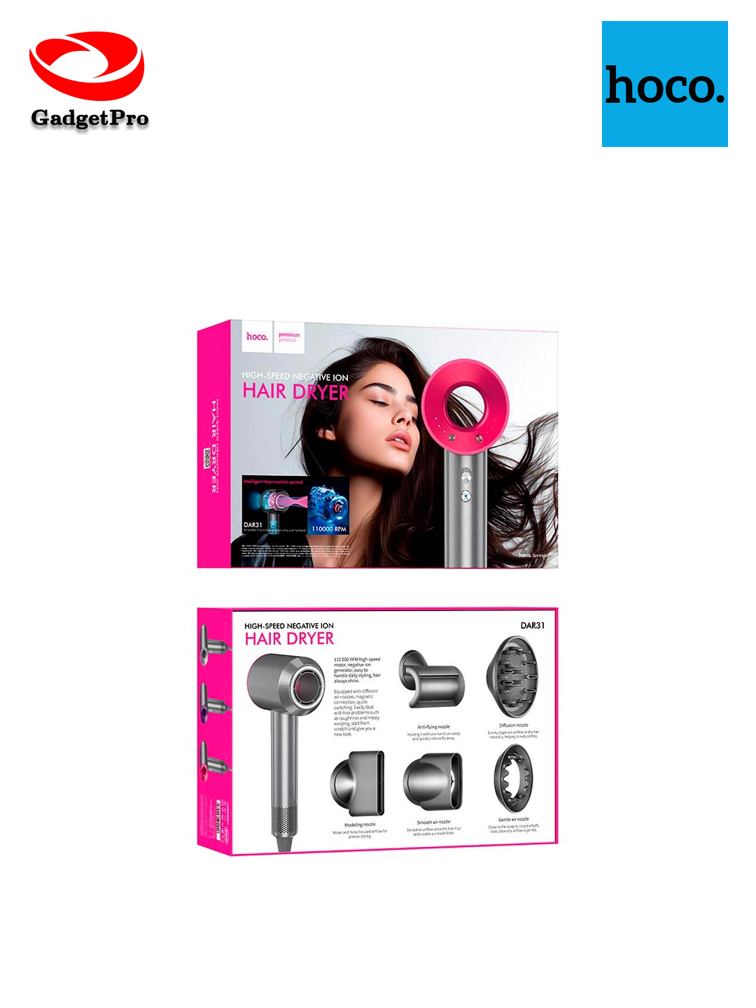 Фен-стайлер Hoco DAR41 с 5 насадками: универсальный фен для укладки волос, надежный и современный.