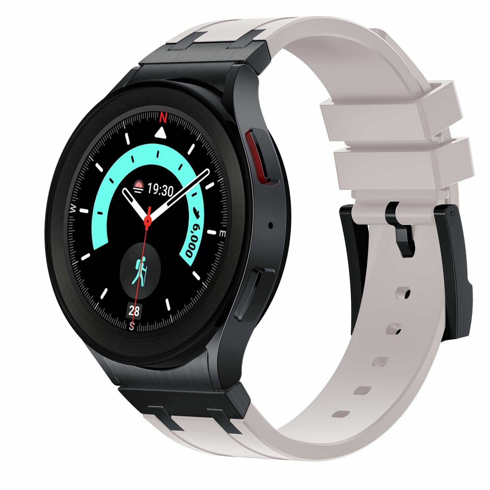 Ремешок подходит для Samsung Galaxy Watch 4/5/5 Pro/6, 20 мм, спортивный стиль, жидкий силикон + нержавеющая сталь