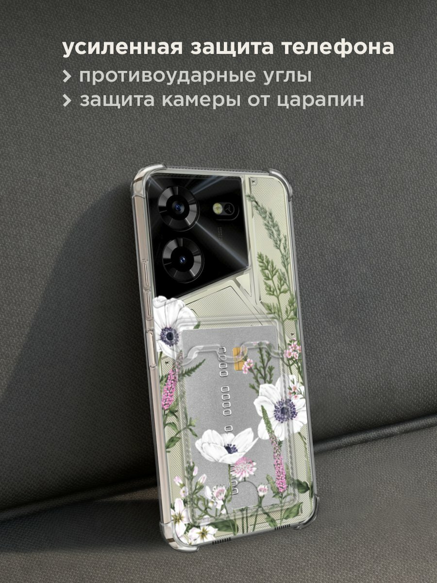 Чехол на Tecno Pova 5 (Техно Пова 5) с картой и принтом "Цветы рисунок" — фото 1