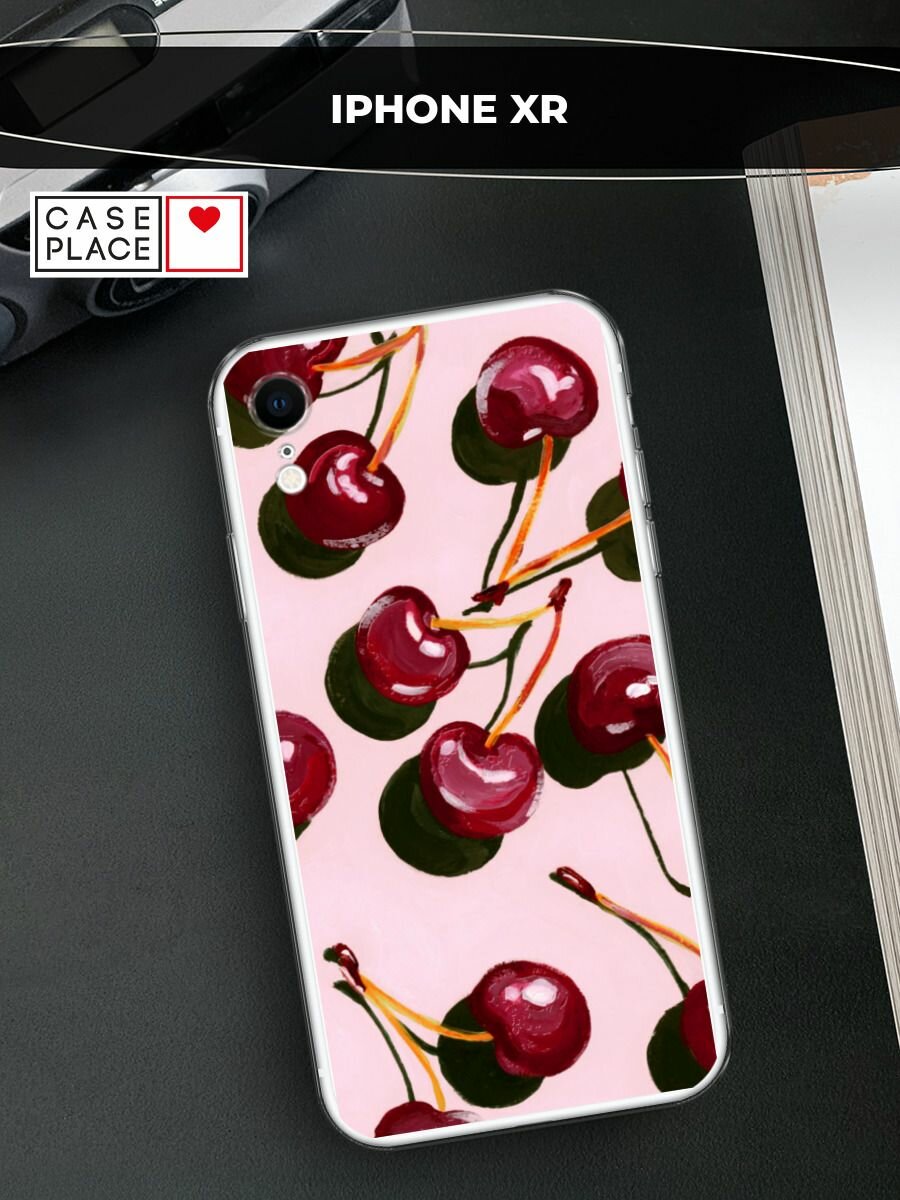 Чехол на Apple iPhone XR / Айфон XR с принтом "Нарисованная вишня"