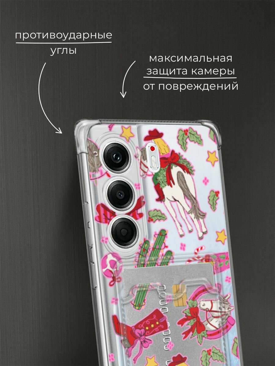 Чехол на Tecno Camon 40 Pro (Текно Камон 40 Про) с картой и принтом "Кактус с гирляндой 2" — фото 1