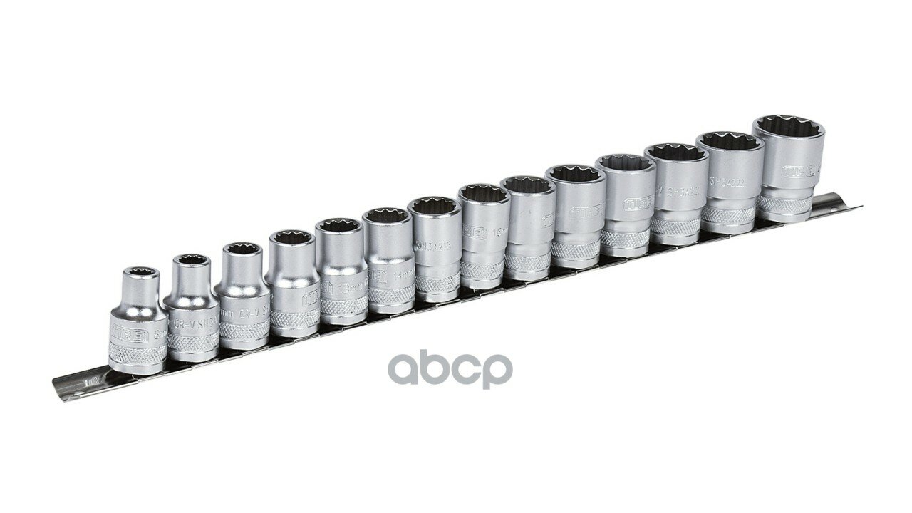 Набор головок 12-гранных 1/2 на металлической планке 14шт - 8 9 10 12 13 14 15 16 17 18 1 TIREI арт. sh3a21s