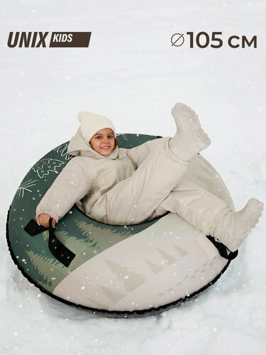 Изображение товара Ватрушка тюбинг UNIX Kids Tree / Лес зеленый детская зимняя, для катания 105 см, с камерой, буксировочный трос