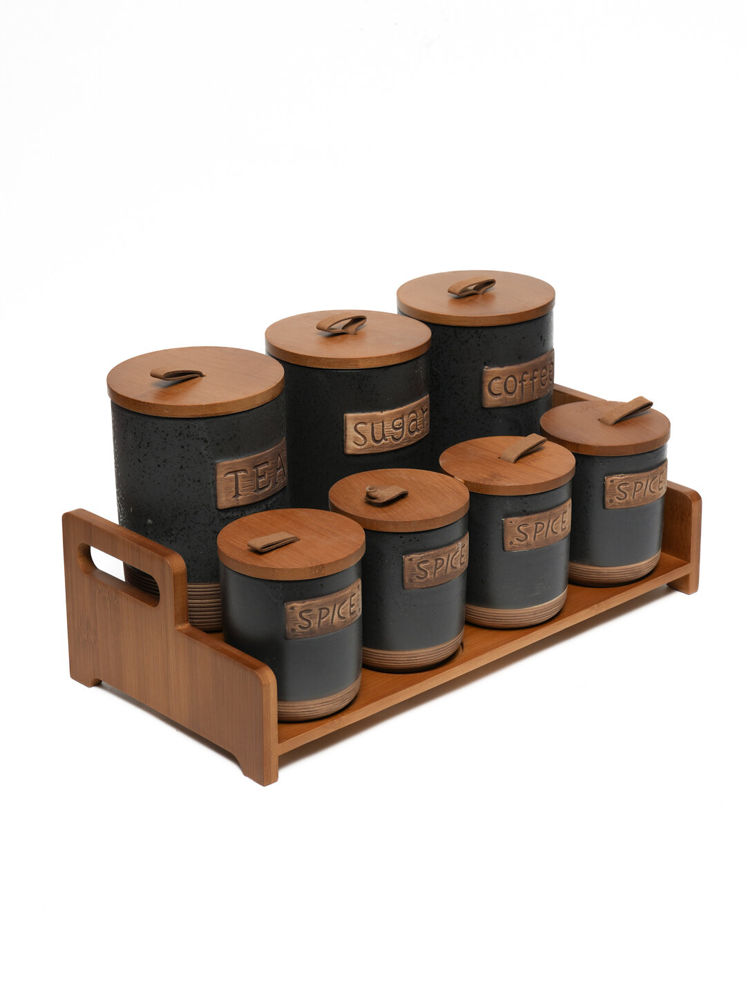 Набор для специй, керамический, с подставкой, 7 предметов, бело-серый — фото 1