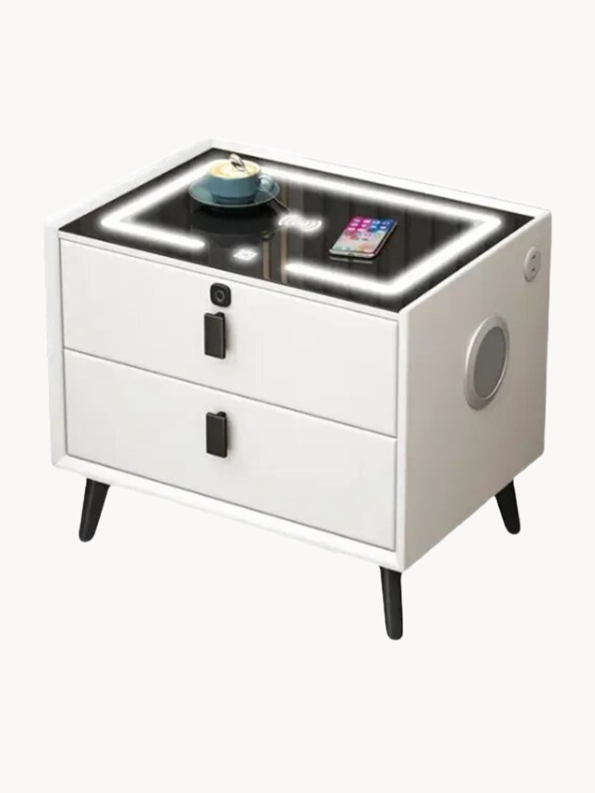 Тумба прикроватная/С функцией беспроводной зарядки, USB-зарядки и Bluetooth-динамика, замком с отпечатком пальца