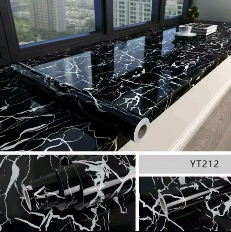Черная «мраморная» самоклеящаяся защитная пленка для кухни, 300х60 см, глянец
