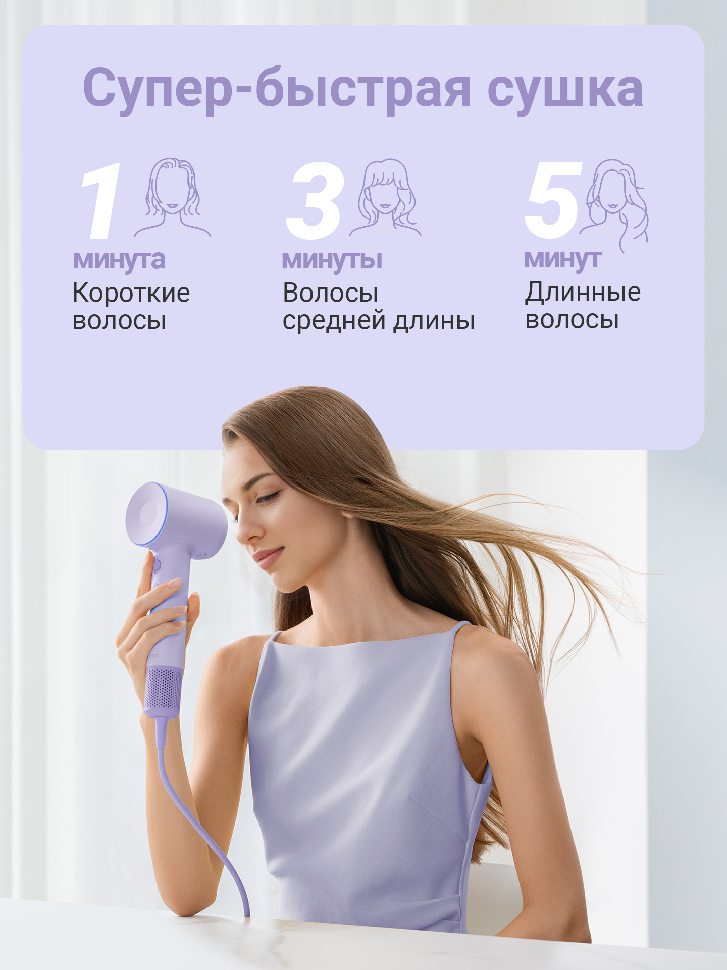 Фен для волос Laifen SE 2, 1500 Вт, ионизация, 5 режимов работы, Сиреневый — фото 1