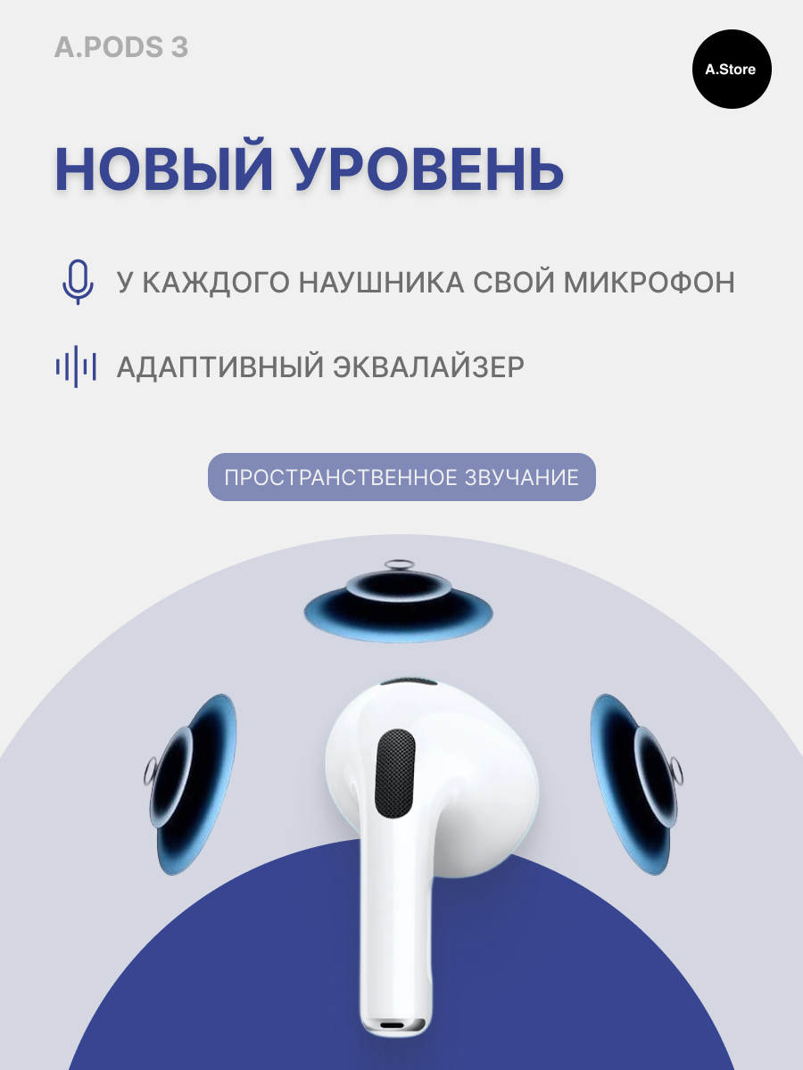 Наушники беспроводные APods 3 для iPhone и Android, цвет: белый — фото 1