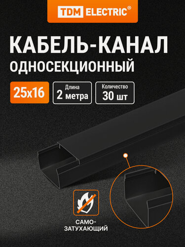 Изображение товара Кабель-канал черный 25х16, 2 метра, упаковка 30 штук TDM Electric