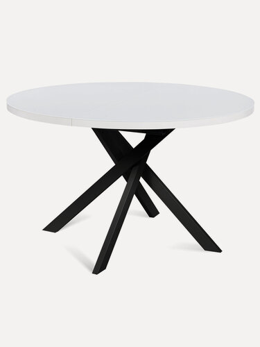 Изображение товара Стол стеклянный раздвижной TOKYO 120 WHITE GLASS BK на металлокаркасе, столешница закаленное стекло, цвет белый/черные ножки, 120(160)х120 см