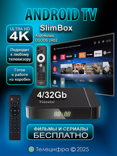 Изображение товара Tanix W2 4/32 + UR02. Медиаплеер с прошивкой SlimBox ATV 4/32 4K /Android 11/WI-FI 2.4&5G + аэромышь