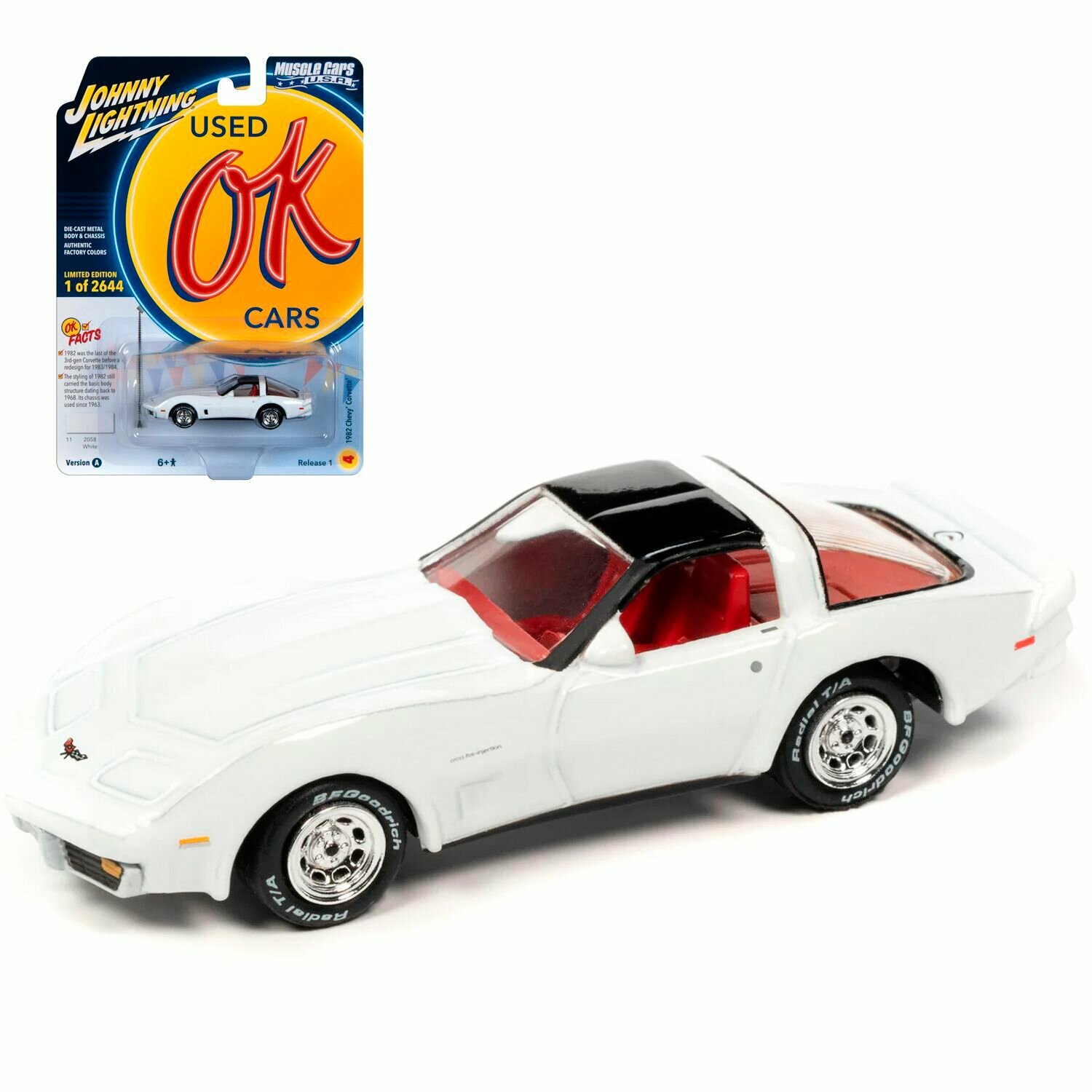 Машинка литая коллекционная Johnny Lightning - Die-сast модель 1982 Chevy Corvette, масштаб 1:64, серия Muscle Cars U.S.A, JLMC032A-R1-N4