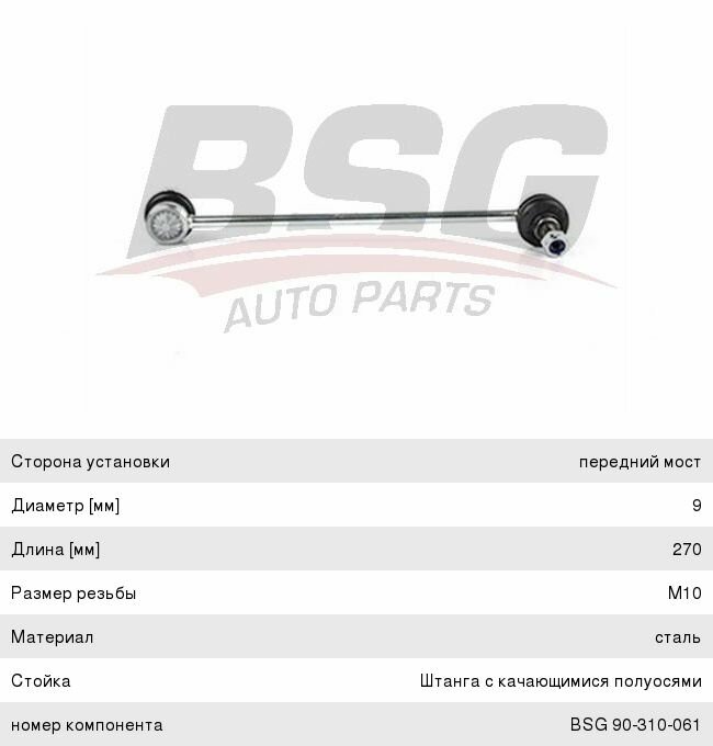 Стойка стабилизатора AUDI A2 (00-) SKODA Fabia (99-) переднего левая/правая BSG