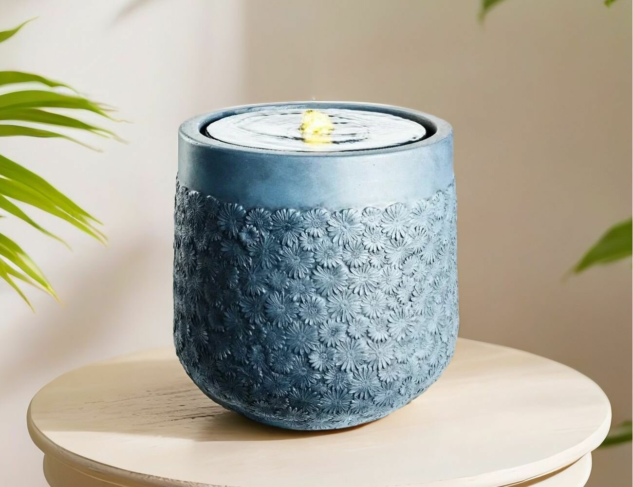 Декоративный садовый мини-фонтан TURKISH CHAMOMILE, искусственный камень, антрацитовый, тёплая белая LED-подсветка, 35х37 см, Kaemingk 892927