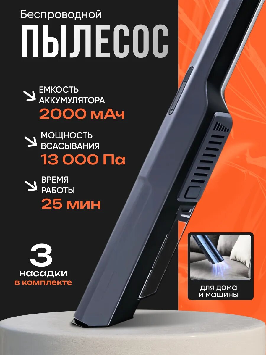 Пылесос автомобильный, для сухой уборки, беспроводной, синий