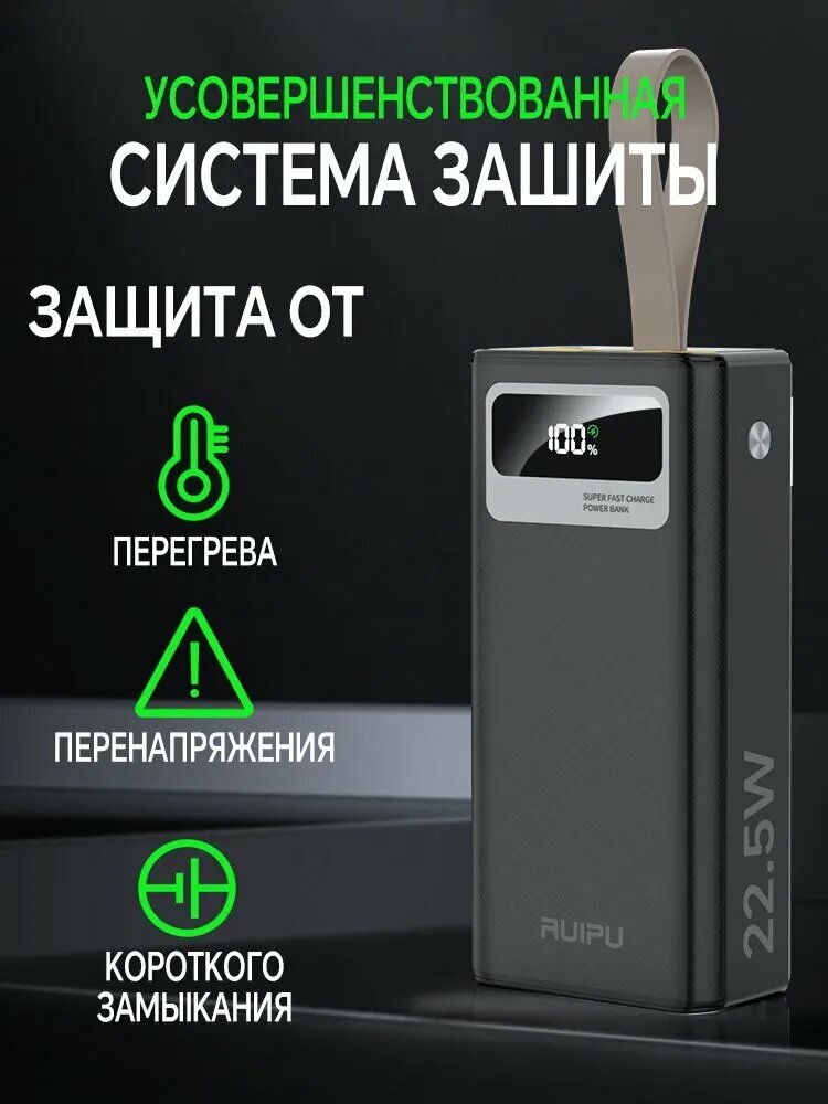 RUIPU Внешний аккумулятор, 50000 мАч, 22.5 Вт, черный матовый, K83