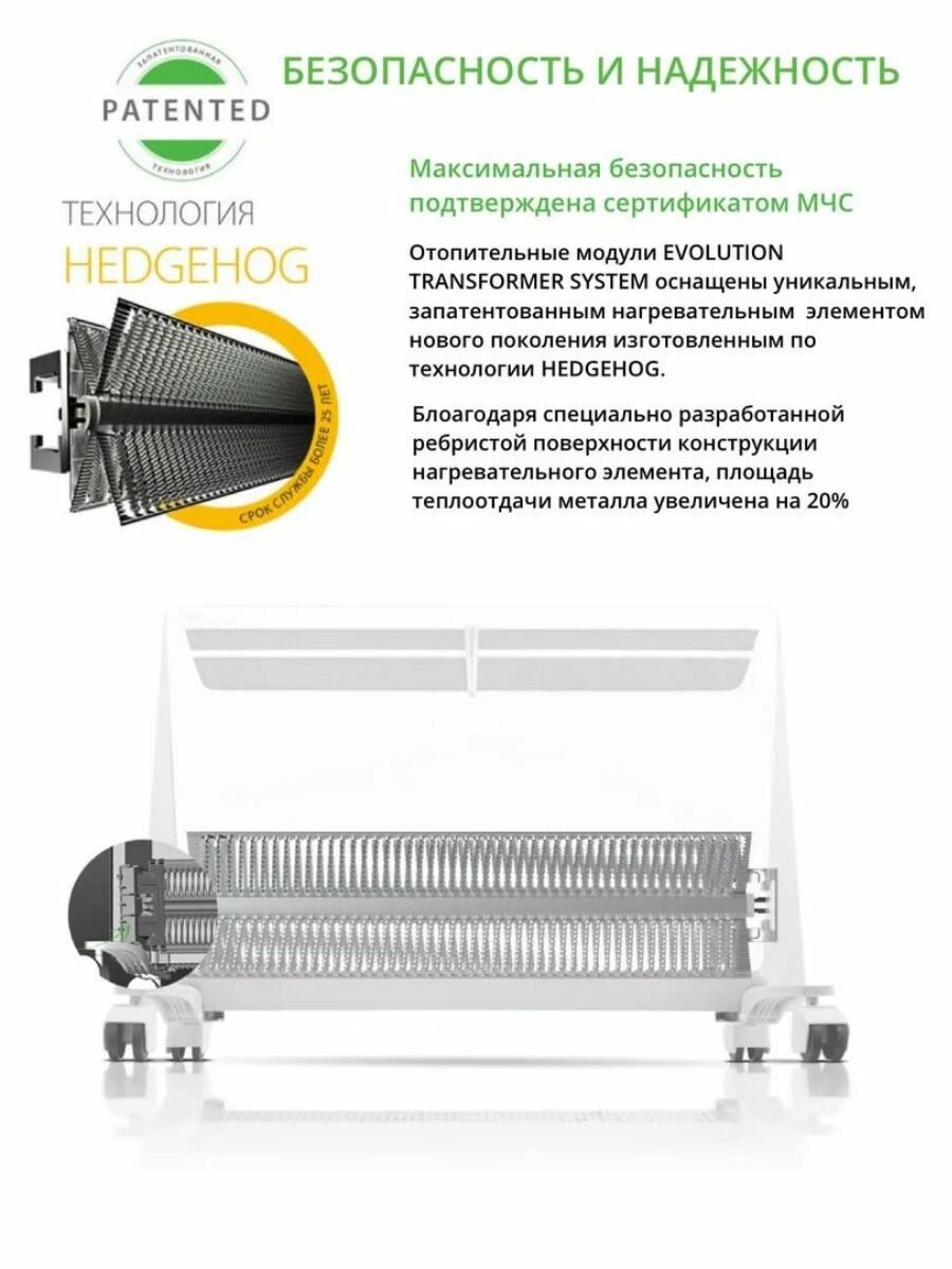 Изображение Обогреватель для дома с инверторным блоком и Wi-fi Evolution Transformer BEC/EVU-2500-4I, настенный электрический конвектор мощностью 2500Вт