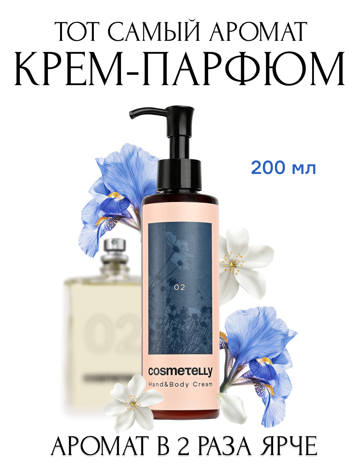 Cosmetelly крем для рук и тела парфюмированный с дозатором увлажняющий с ароматом Молекулы 02 Molecule, объём 200 мл