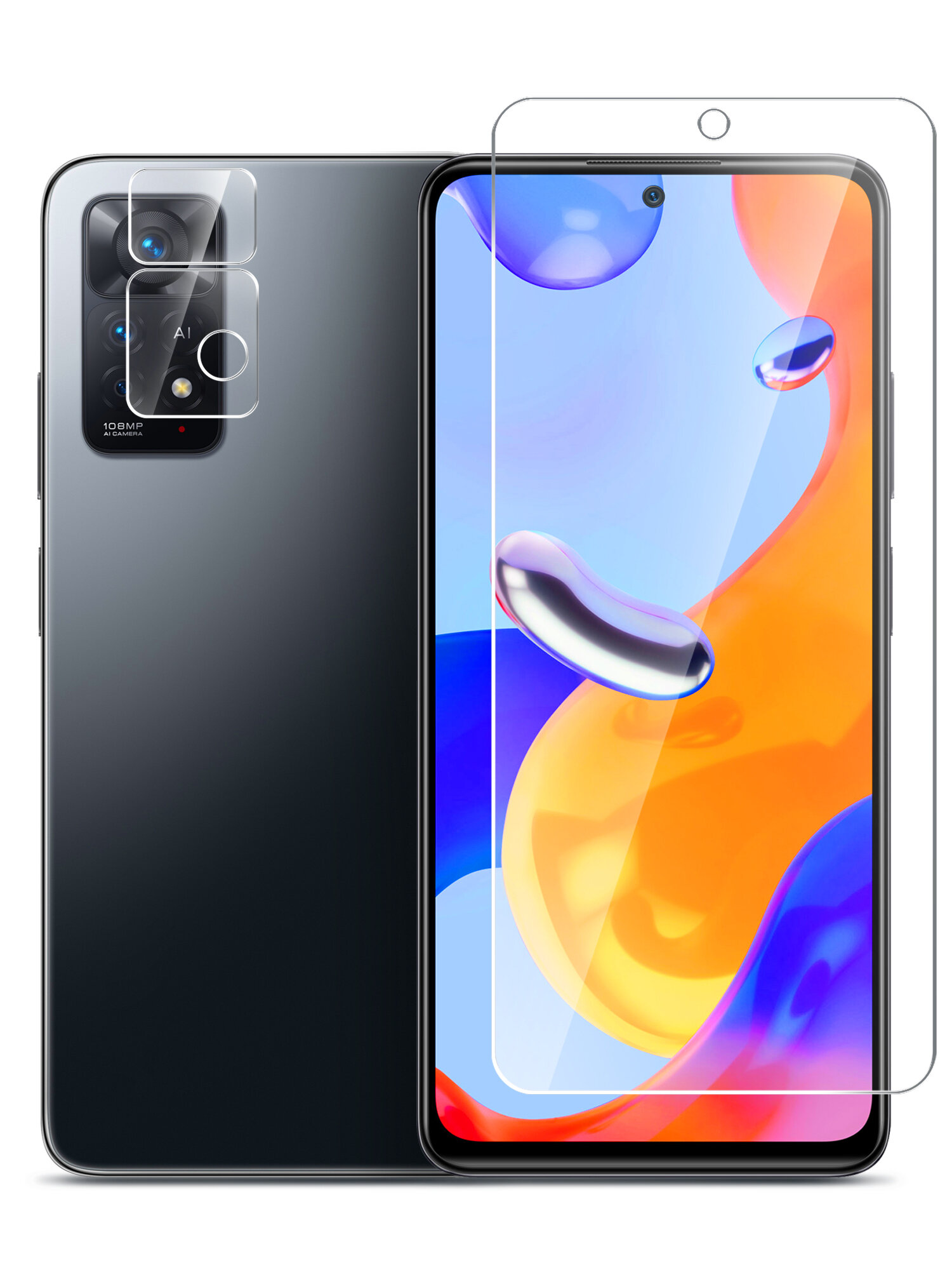 Защитное стекло на Xiaomi Redmi Note 11 Pro/ 11 Pro 5G (Ксиоми Редми Нот 11 Про/5Г) (гибридное: пленка + стекловолокно) на Экран и Камеру прозрачное силиконовая клеевая основа тонкое Hybrid Glass Brozo