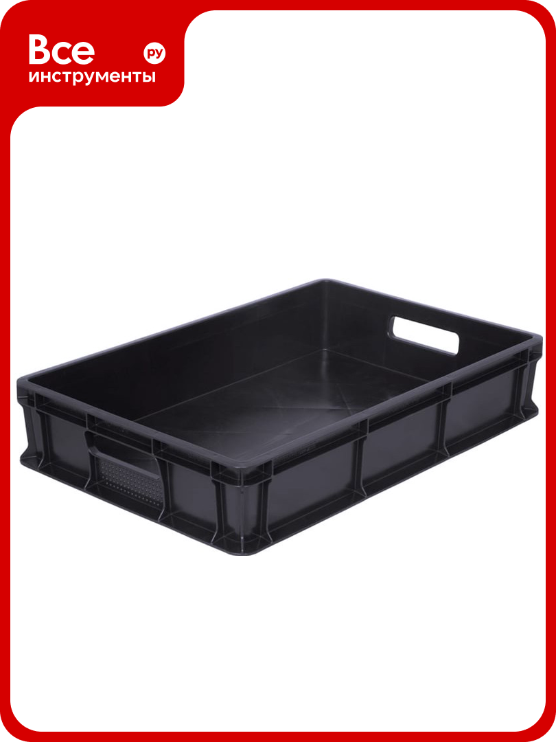 Ящик п/э Тара. ру 600x400x120 сплошной с ручками чёрный 23816