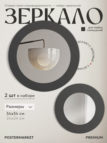 Изображение товара Зеркало Postermarket "Дуэт", настенное, круглое, в раме, цвет графит