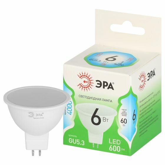Лампочка светодиодная ЭРА GREEN LINE LED MR16-6W-840-GU5.3 GL GU5.3 6 Вт софит яркий белый свет