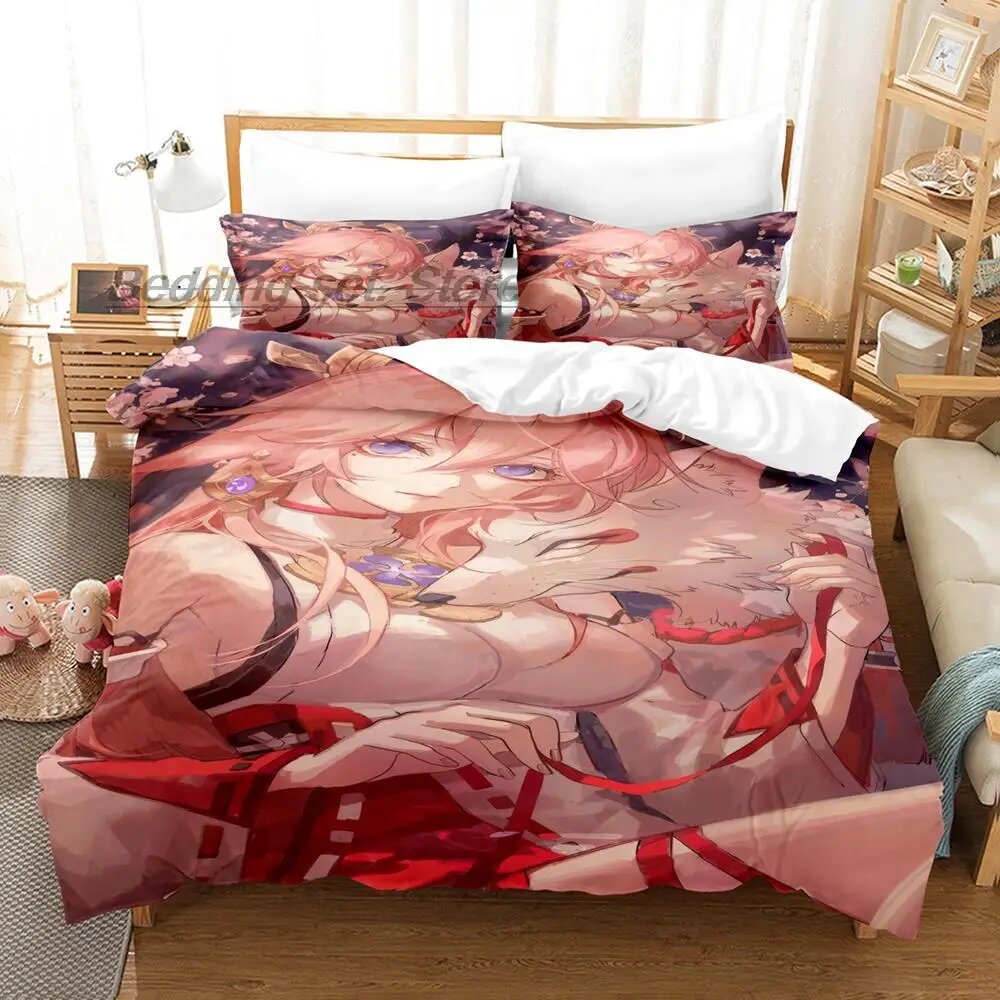 Genshin Impact Yae Miko Комплект постельного белья As Picture 140x200cm 3pcs