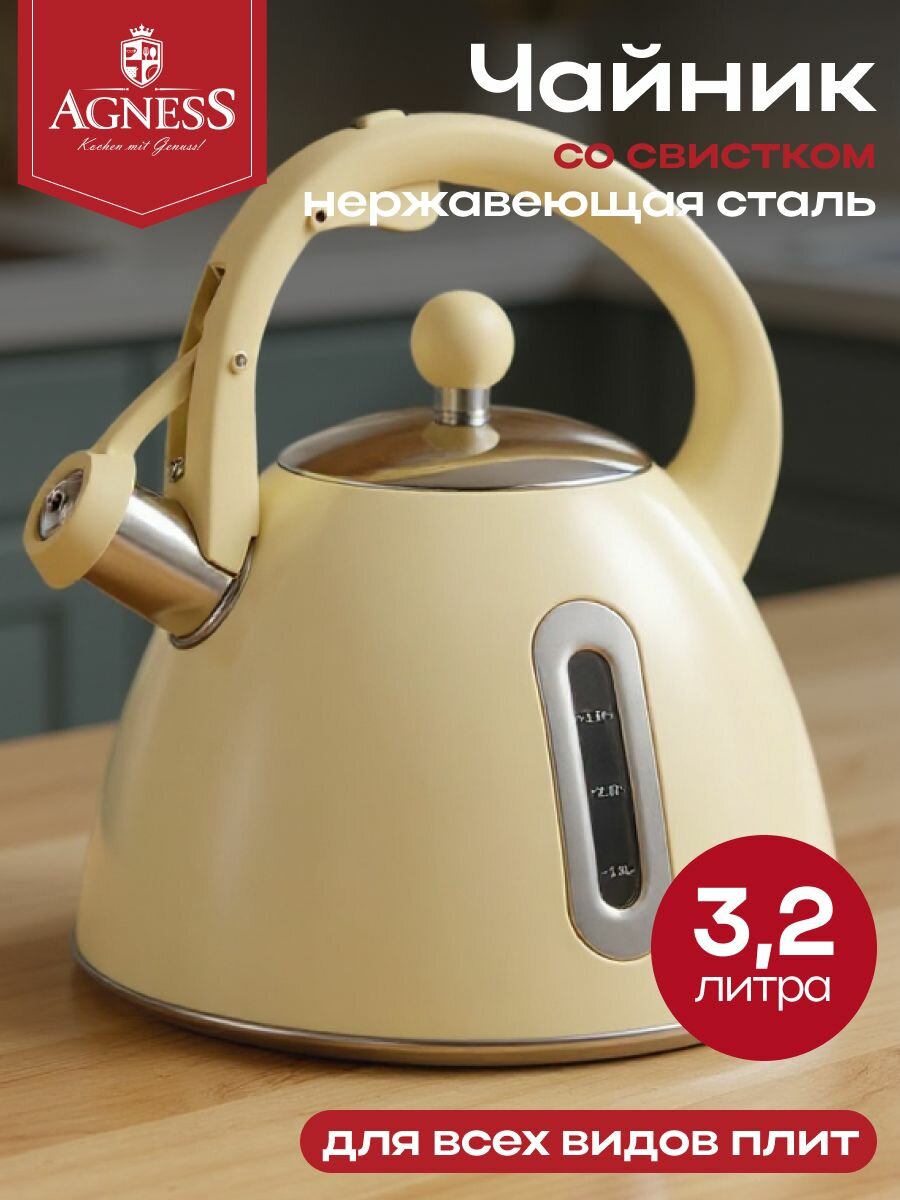 Чайник со свистком Agness 3.2 л для всех видов плит
