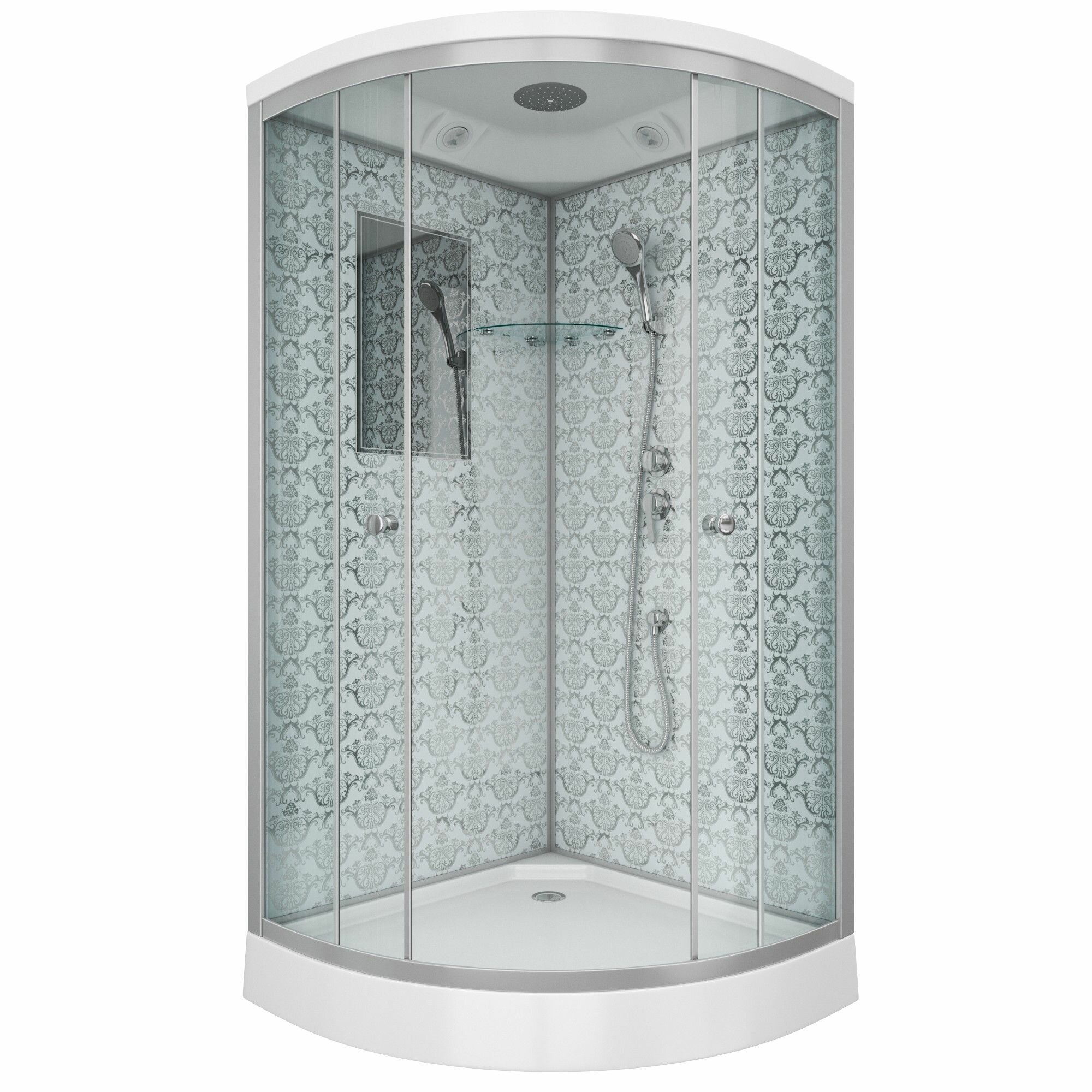 Душевая кабина Niagara Luxe NG-7701W (90x90х210) низкий поддон(15см) дверь раздвижная стенки серебро3 места
