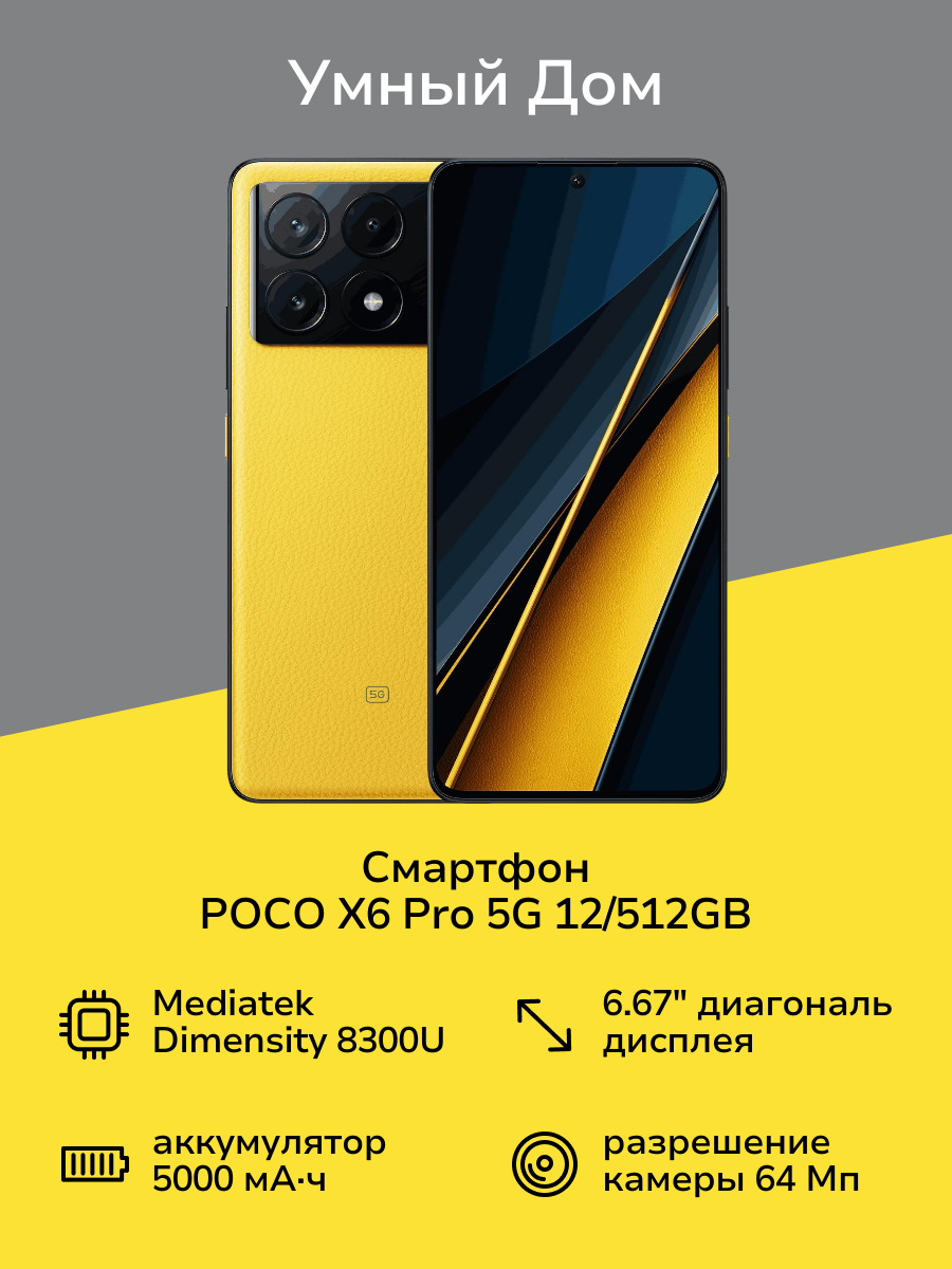 Смартфон POCO X6 Pro 5G 12/512GB Yellow