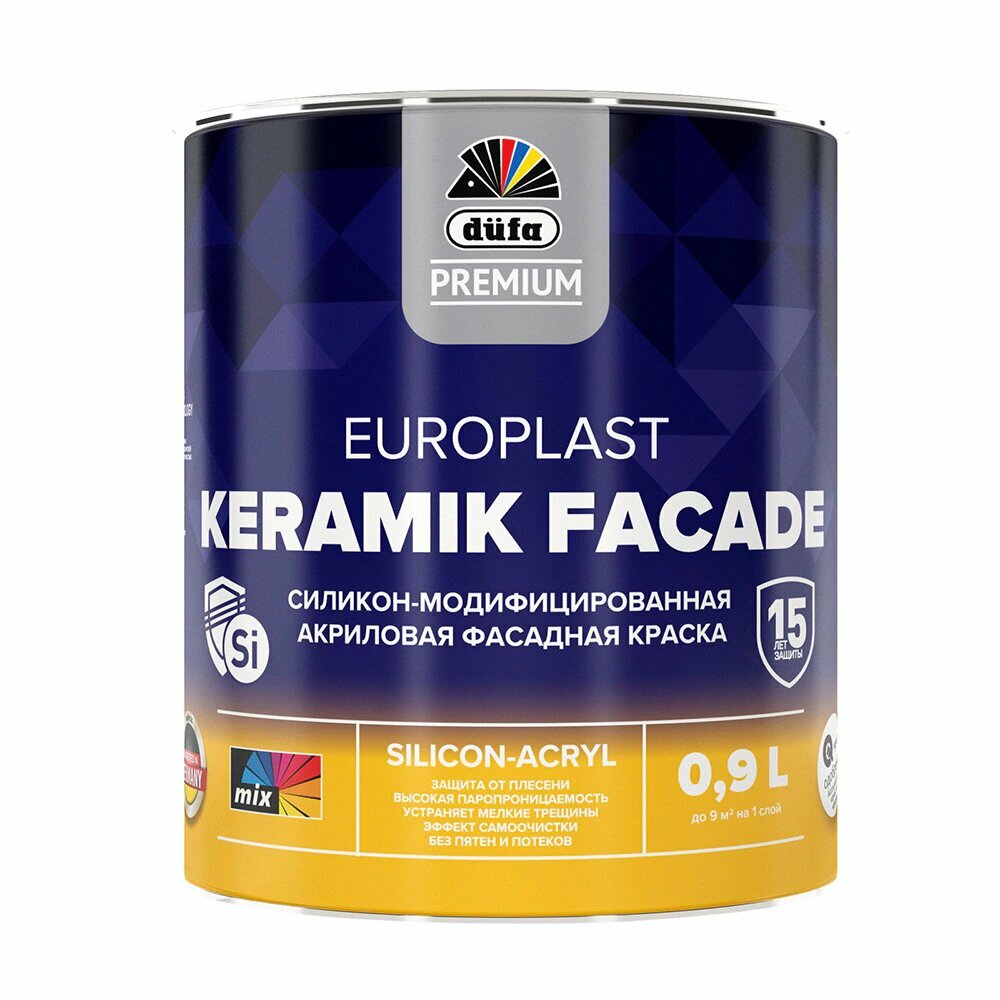 Краска фасадная силикон-модифицированная dufa PREMIUM Europlast Keramik Facade белая (база 1) 09 л
