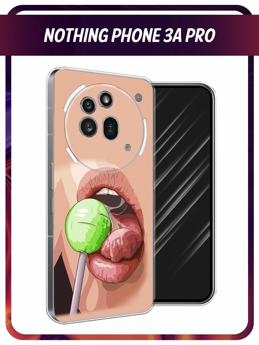 Чехол на Nothing Phone 3a Pro / Нотинг Фон 3а Про с принтом губы и чупа-чупс