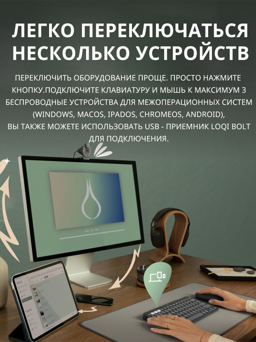 Комплект клавиатура + мышь Logitech Pebble 2 Combo, голубой , Комплект Bluetooth для офисной тишины — фото 1
