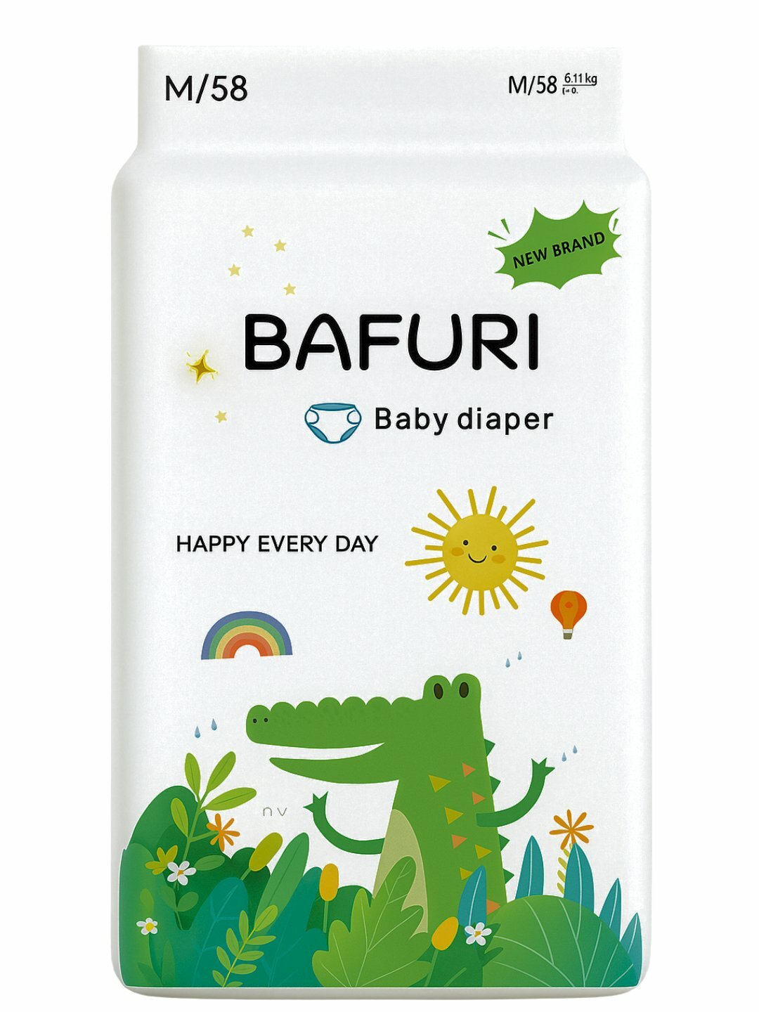 Подгузники Bafuri, для малышей 6-11кг, экологичные, до 12ч сухости, 58шт — фото 1