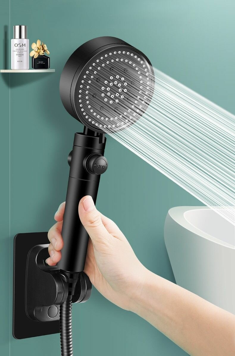 Лейка душевая массажная водосберегающая 5 режимов черная