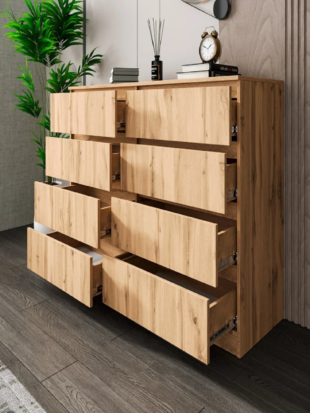 Комод Martin, 8 ящиков, ЛДСП, без ручек, белый, 140 см х 92 см х 40 см