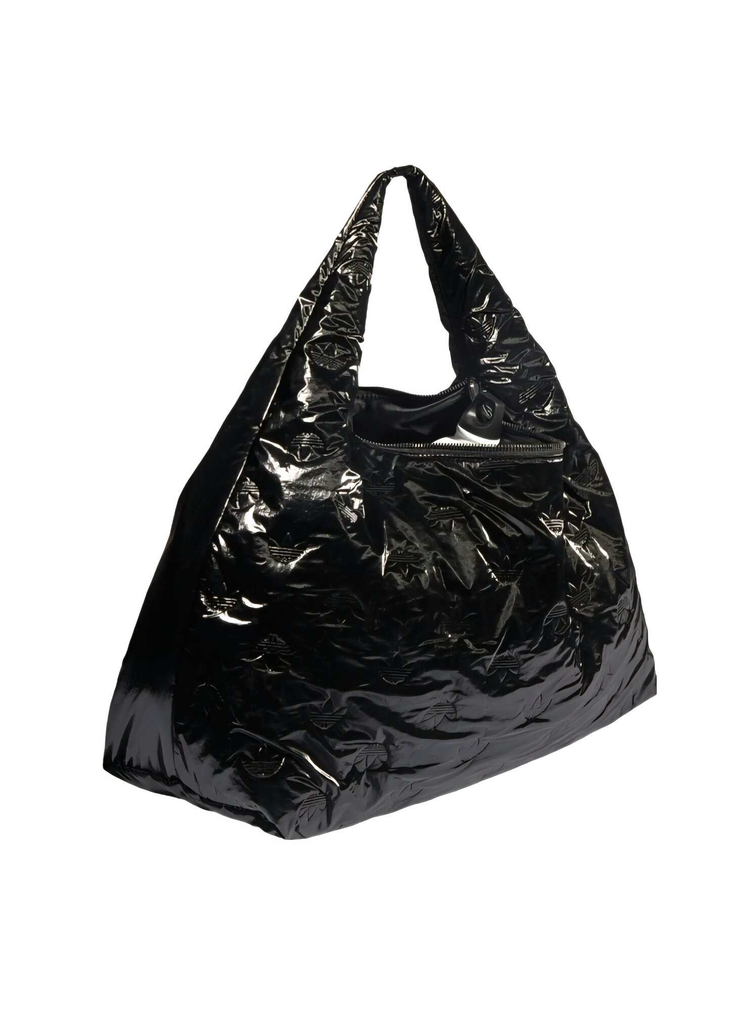 Сумка хобо adidas, фактура перфорированная, лаковая, черный — фото 1