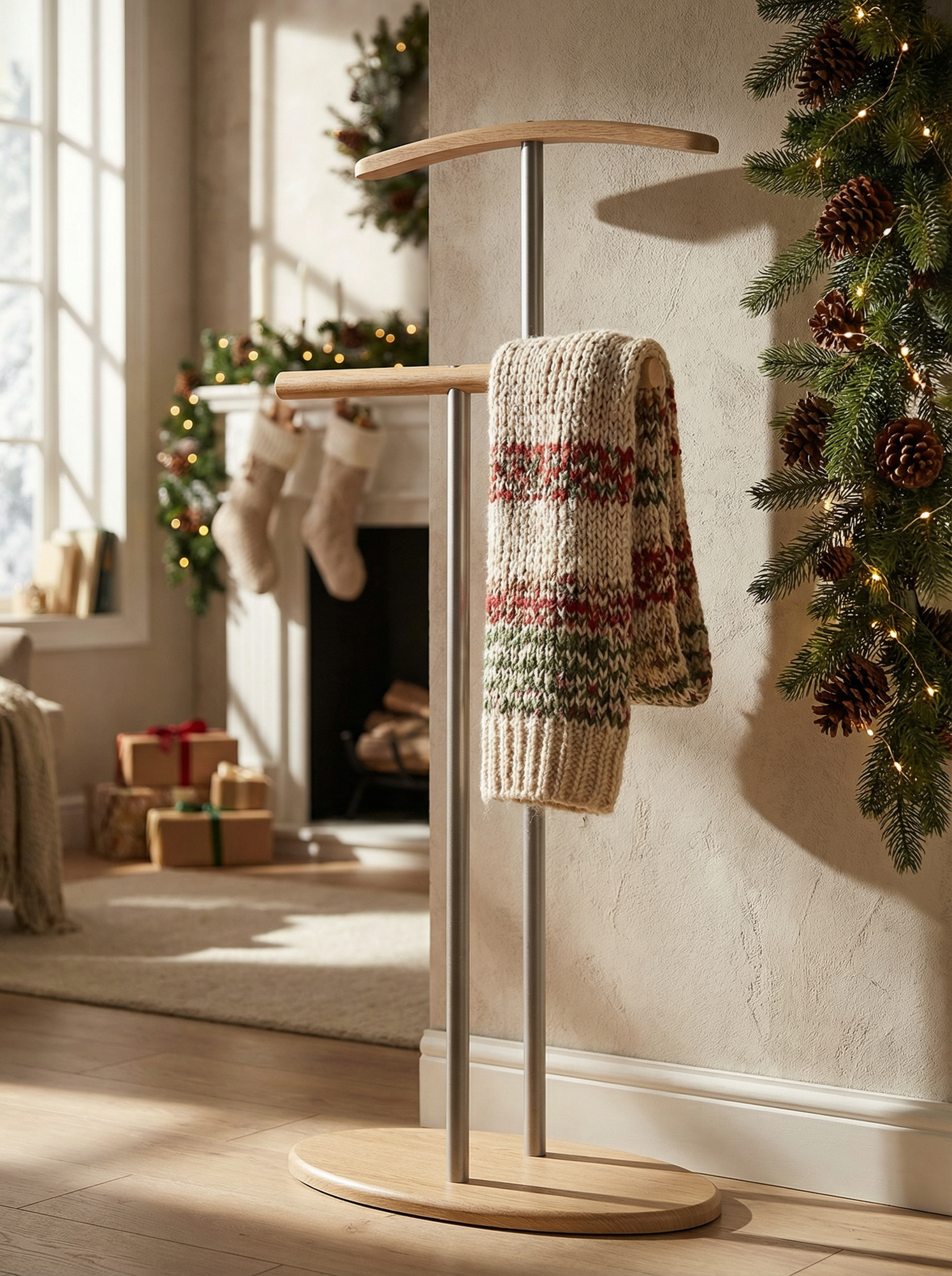 Вешалка костюмная IFERS для одежды напольная Дэви 2 цвет металлик/дуб сонома