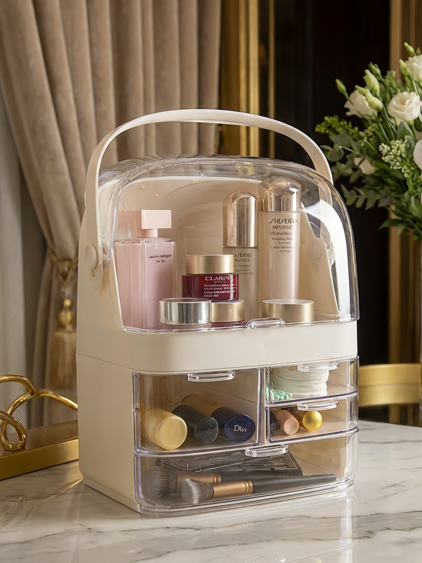 Органайзер д/косм. Joli Angel SR-516 белый 4 прозр. ящ. +полочка д/флак, 27.5х20.5х40см, пластик