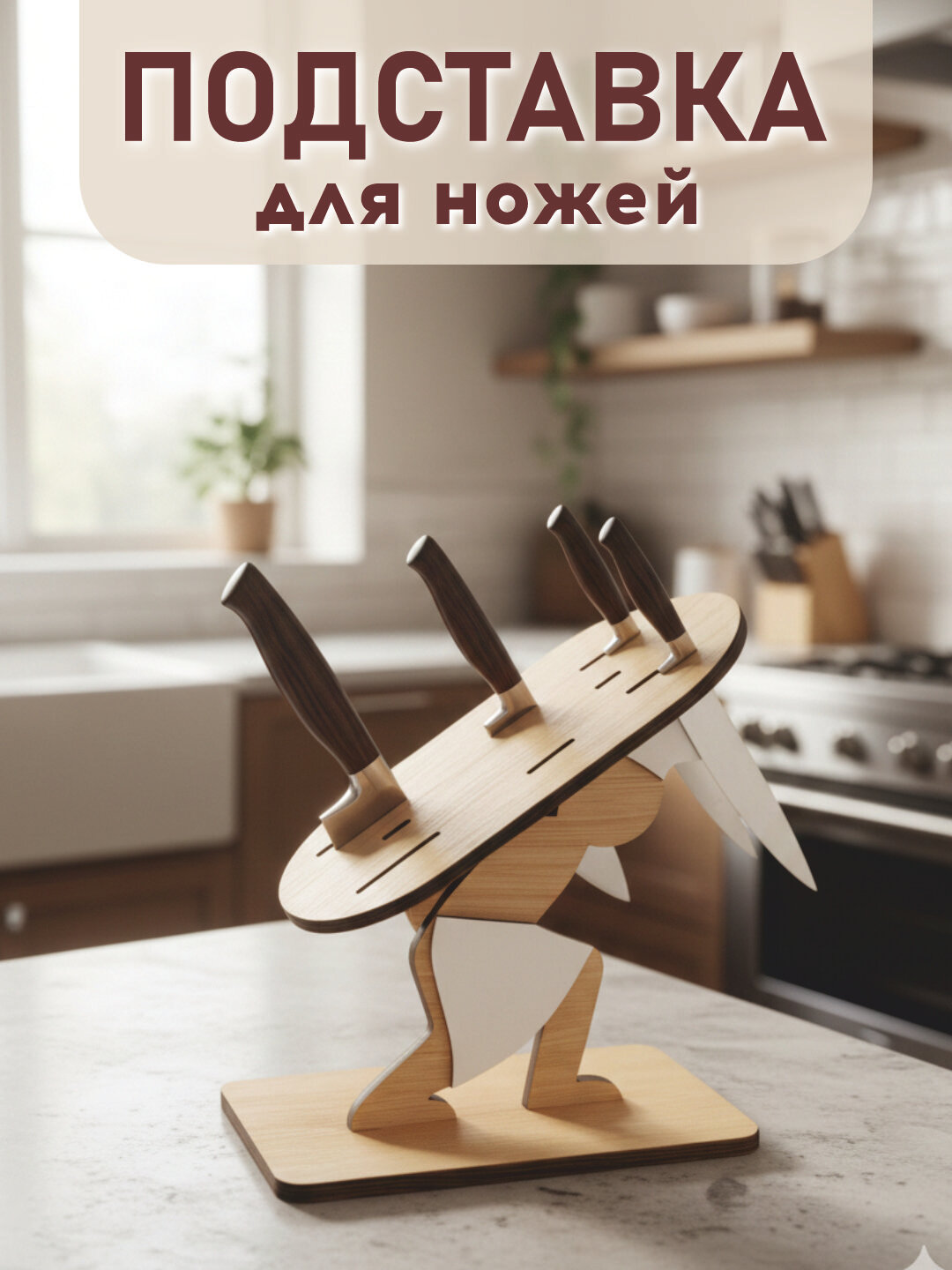 Подставка для ножей, 10 × 15 × 25 см, материал: дерево функциональный и стильный