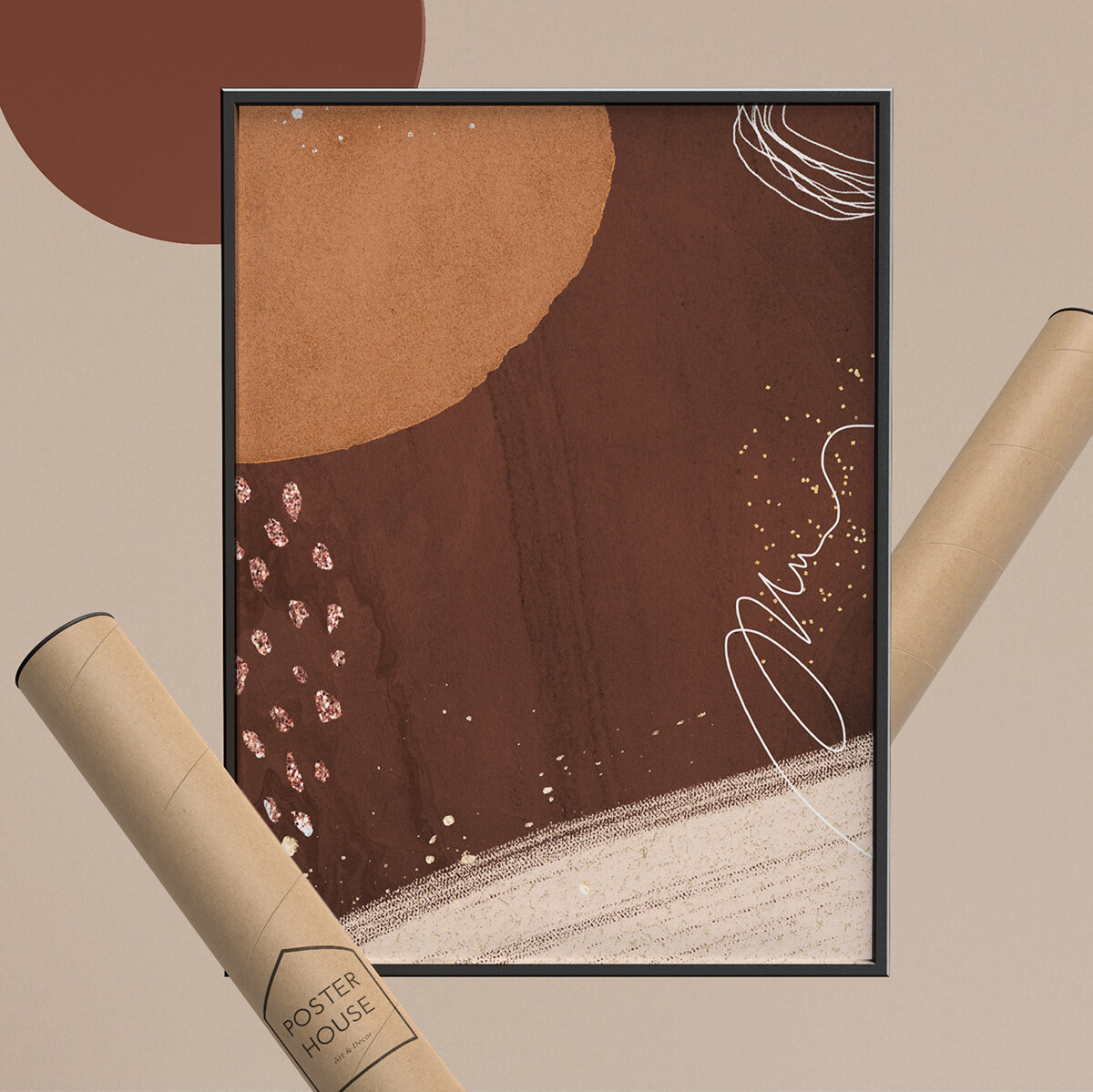 Постер Абстракция минимализм 40х50 см без рамы/ Абстрактный минималистичный плакат/ Акварель фигуры/ Эстетичный коричневый плакат постер для интерьера декор стен