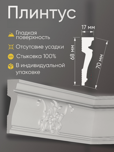 Изображение товара Плинтус потолочный 10 шт GLANZEPOL 200 см пенополистирол, белый GP65