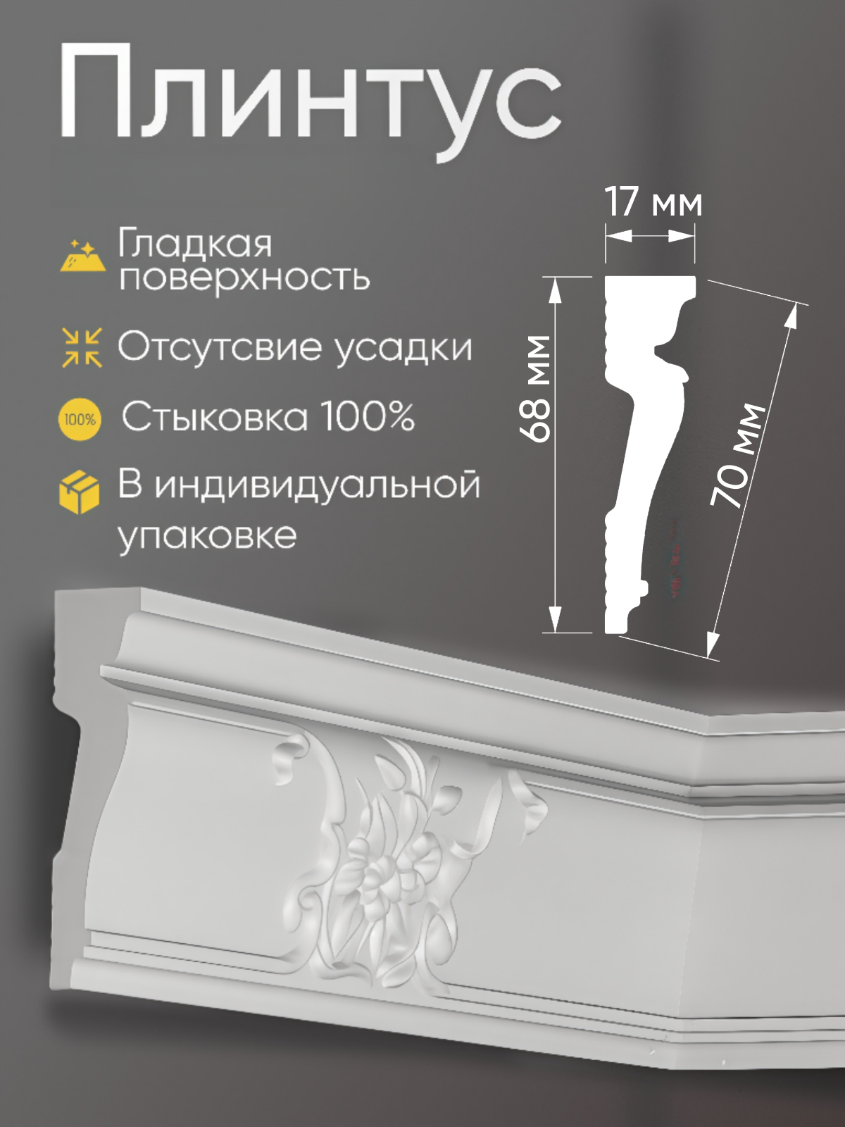 Плинтус потолочный 10 шт GLANZEPOL 200 см пенополистирол белый GP65