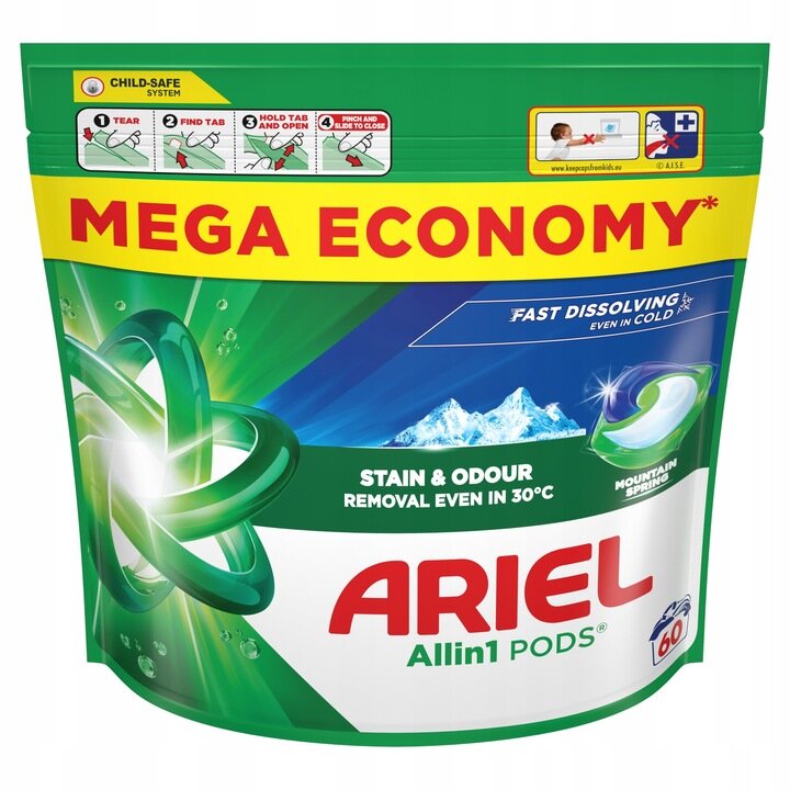 Капсулы для стирки Ariel Allin1 PODS, Горный источник, 60 штук