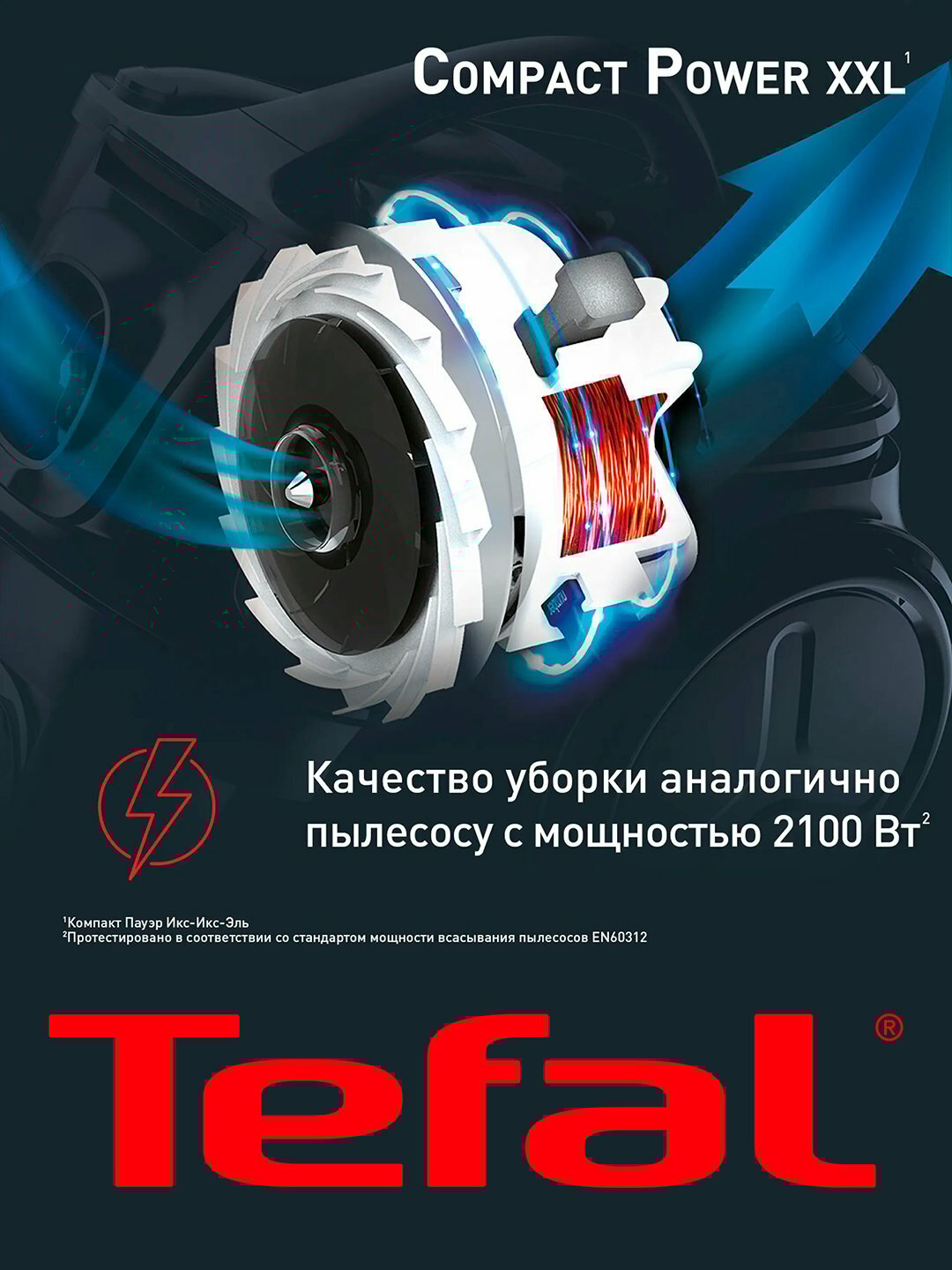 Пылесос Tefal TW4886EA - 550 Вт, контейнер 2.5 л, шнур 6.2 м, фильтр HEPA11+микроволокно, 6 насадок — фото 1