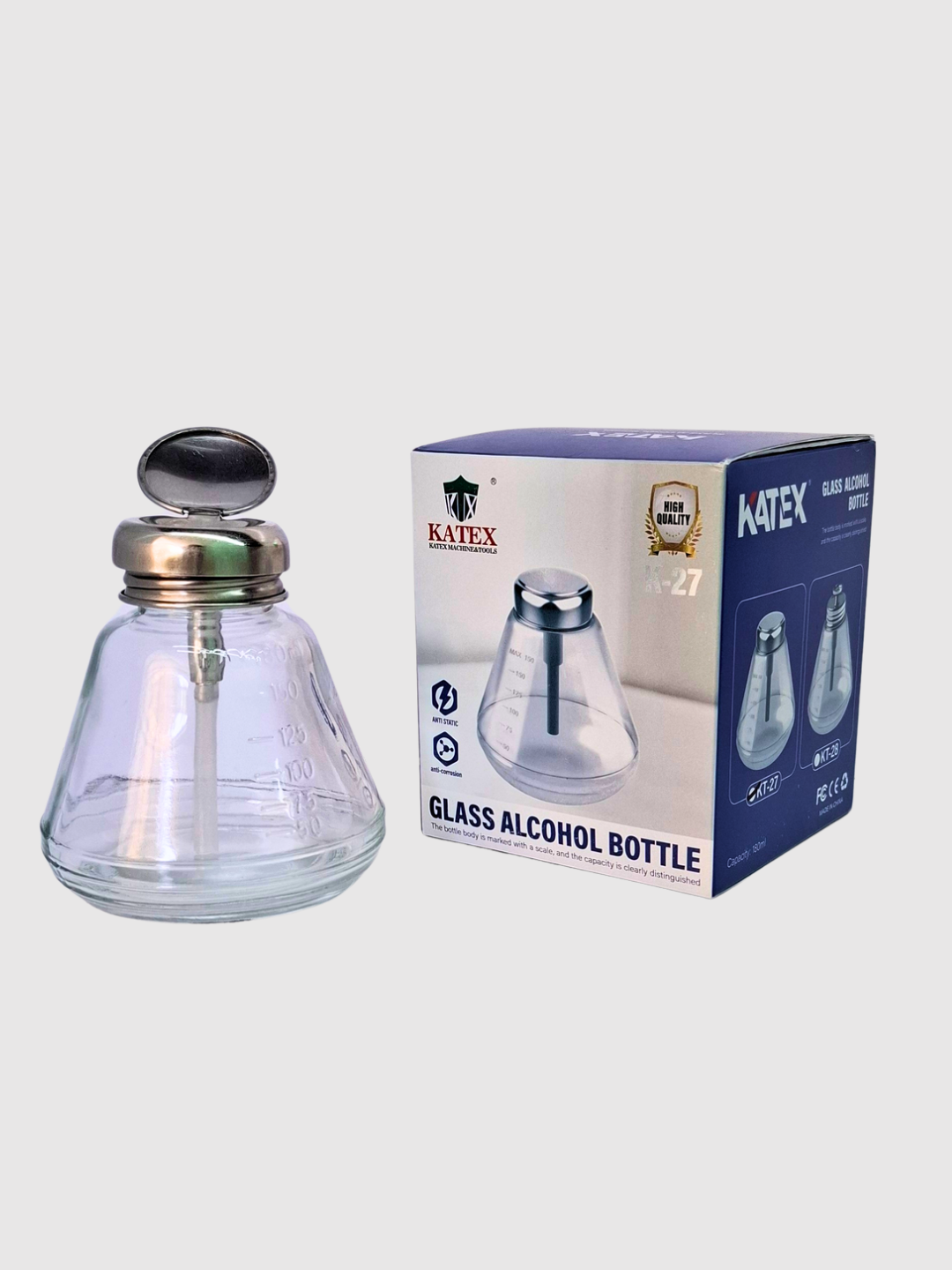 Katex K-27 стеклянная бутылка для спирта 180мл хранение спирта, медицинских растворов, лабораторное и бытовое применение