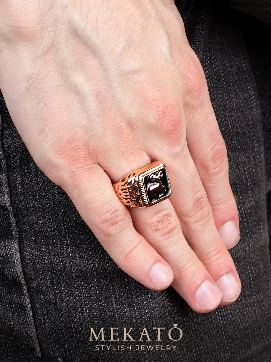 Печатка МЕКАТО, размер 23, золотой, черный — фото 1